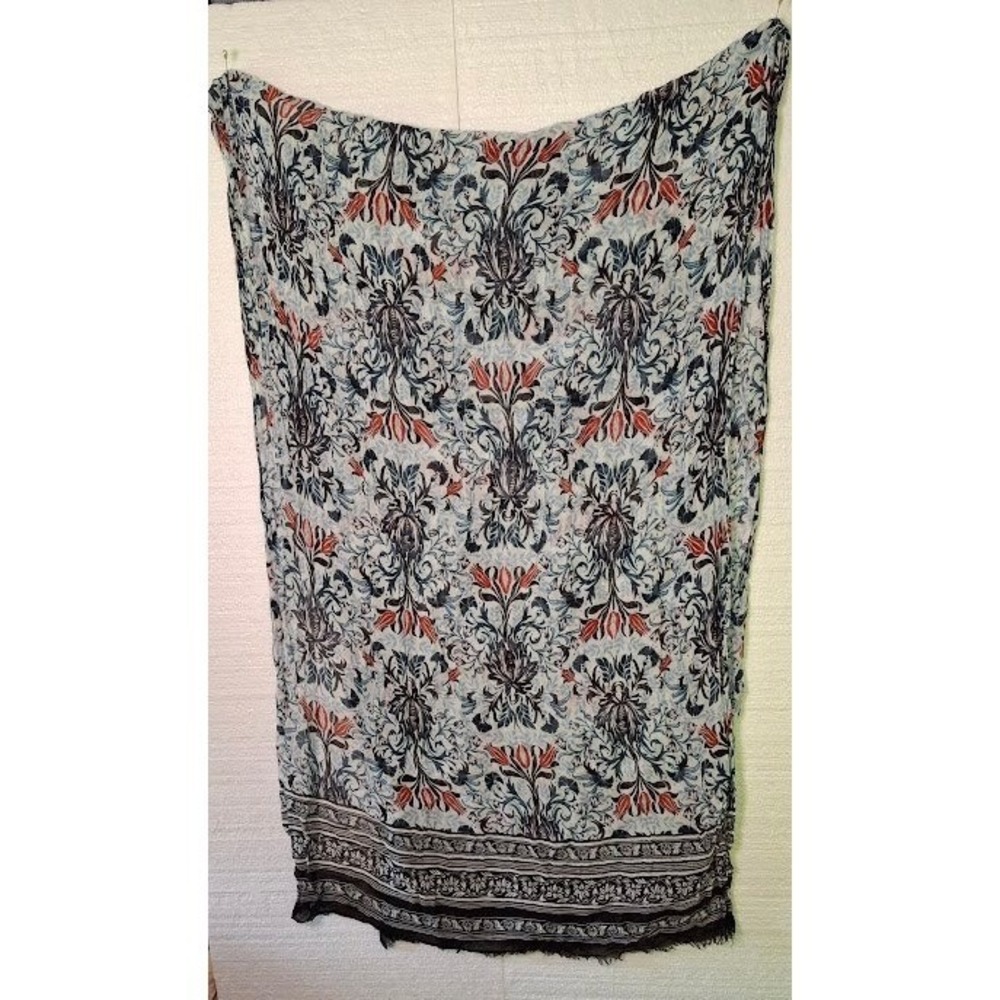 Womens Floral Damask Rectangle Scarf Shawl Blue Red Tulip Boho Eyelash Fringe